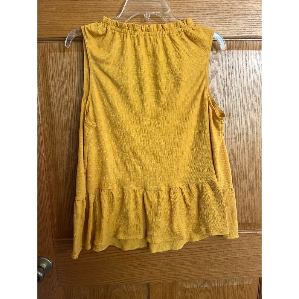 Boho Cottagecore Babydoll Peplum Tank Top Goldenrod Ruffle Crinkle Sleeveless XL - Picture 4 of 7